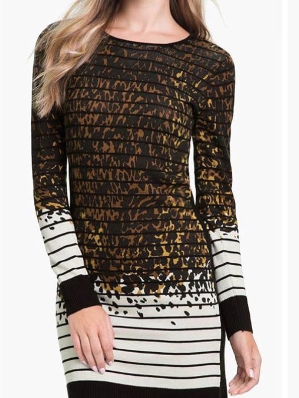 Leopard Animal Print Striped Sweater Dress